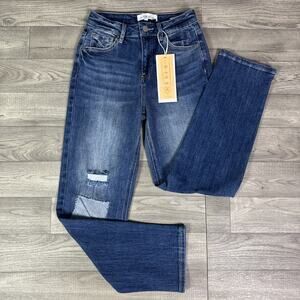 RISEN High Rise Distressed Relaxed Straight Leg Jeans Medium Wash sz 1/25